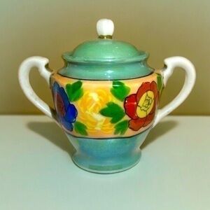 Antique Japanese Lusterware Floral Sugar Bowl - Gold Castle